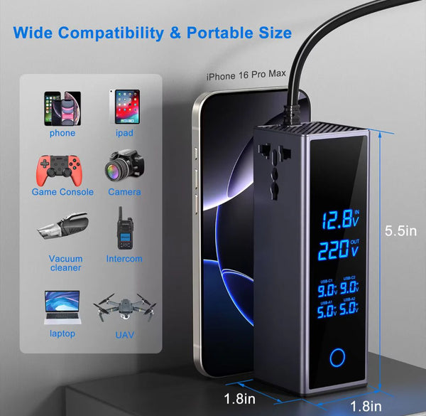 Car Power Inverter 12V – Charge Laptop & Phone Anywhere in Your Car