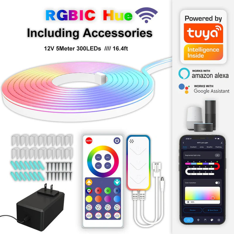 WiFi Smart RGB Neon Light Bar – Music Sync LED Ambient Light